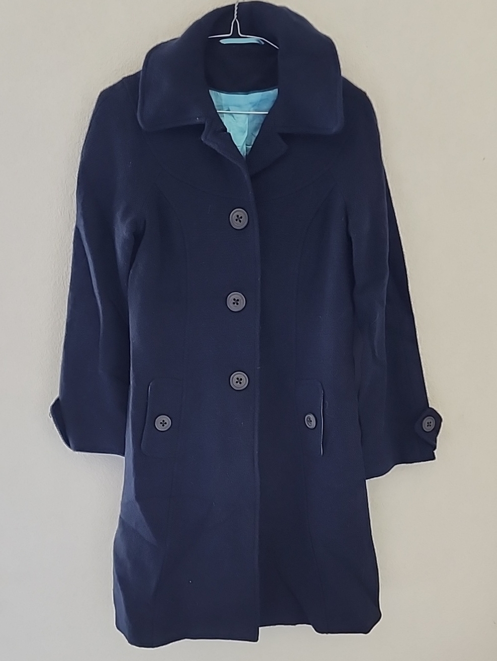 Boden Women's Durham Wool Collared Coat Navy Button-Front Lined Pea Coat UK Sz 8